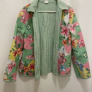 Alfred Dunner Multicolor Floral Quilted Bomber Jacket - Green, Pink, Yellow